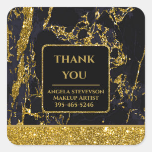 Makeup Artist Black Gold Marble square sticker