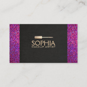 Makeup Artist Black Linen and Purple Glitter Look Business Card