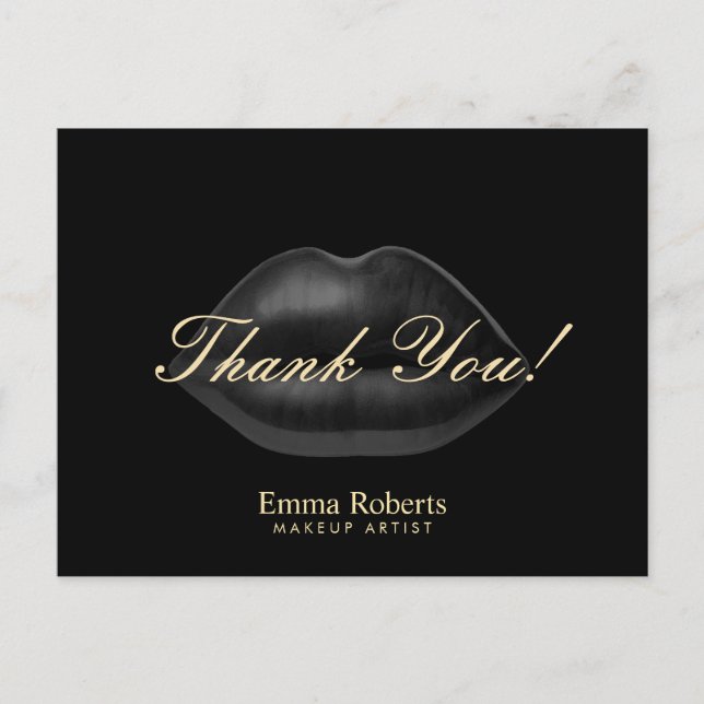 Makeup Artist Black Lips Beauty Salon Thank You Postcard (Front)