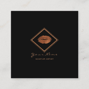 Makeup Artist Black Lips Copper Rose Gold Frame Square Business Card