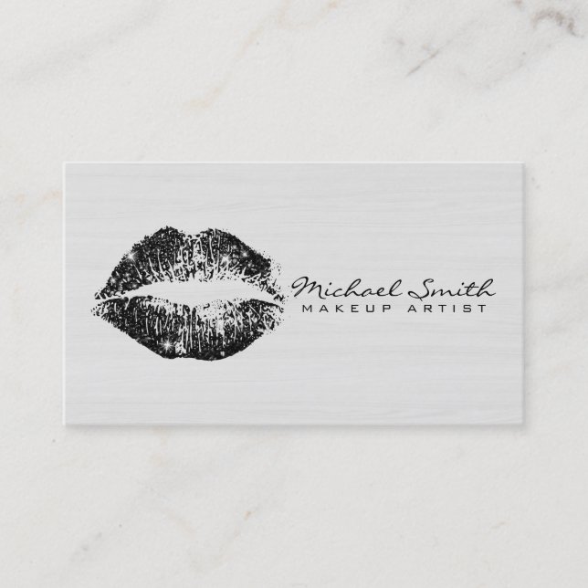 Makeup Artist Black Lips Modern Wood #3 Business Card (Front)