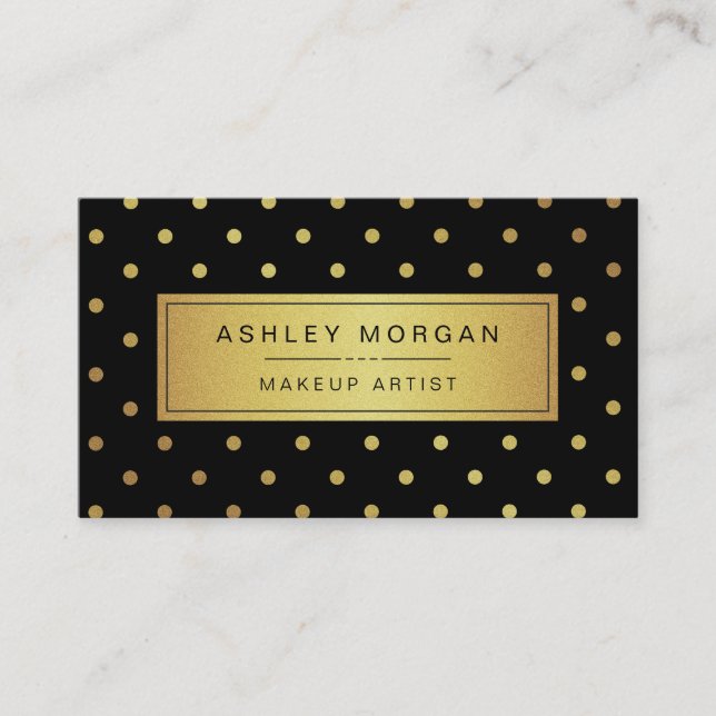 Makeup Artist - Black White Gold Dots Business Card (Front)