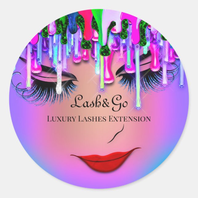 Makeup Artist Blue Lashes Product Red Skinny Classic Round Sticker (Front)