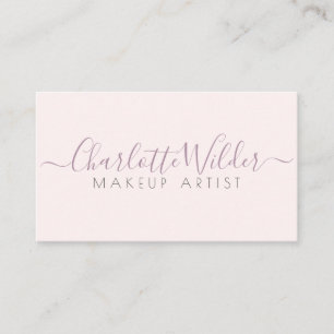 Makeup Artist Blush Pink Signature Script Business Card
