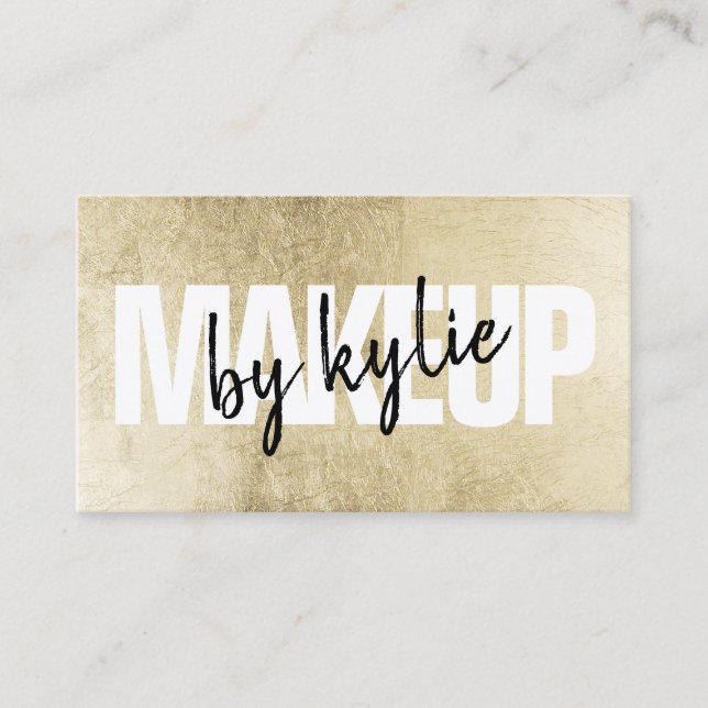 Makeup artist bold signature script chic gold foil business card (Front)