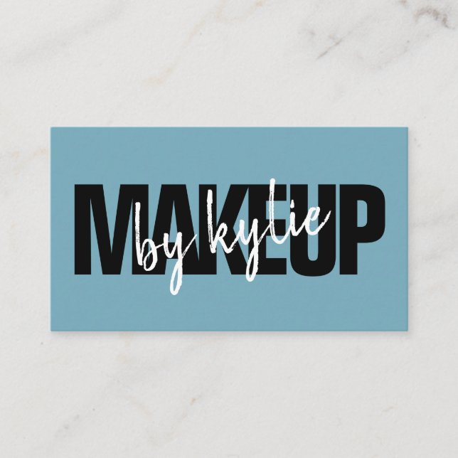 Makeup artist bold signature script pastel blue business card (Front)
