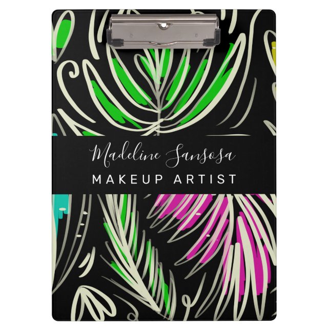 Makeup Artist Bright Jungle Doodles Black Clipboard (Front)