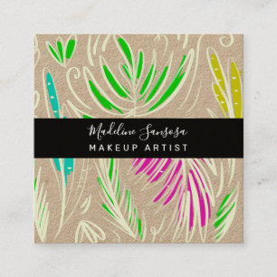 Makeup Artist Bright Jungle Doodles Square Business Card