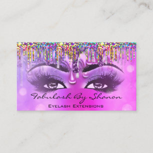 Makeup Artist Brow Eyelash Pink Drips Holograph Business Card