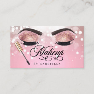 Makeup Artist Brow Eyelash Pink Glitter Business Card