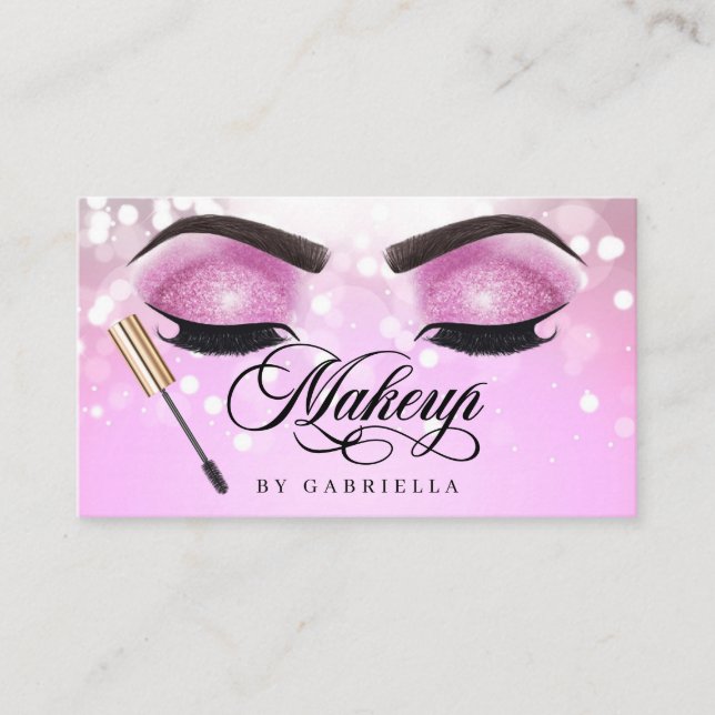 Makeup Artist Brow Eyelash Pink Glitter Business Card (Front)