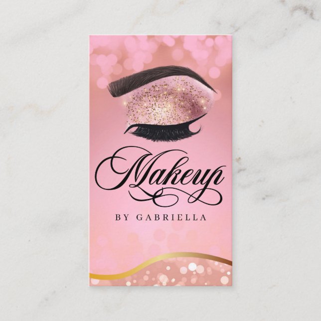 Makeup Artist Brow Eyelash Pink Glitter Business Card (Front)