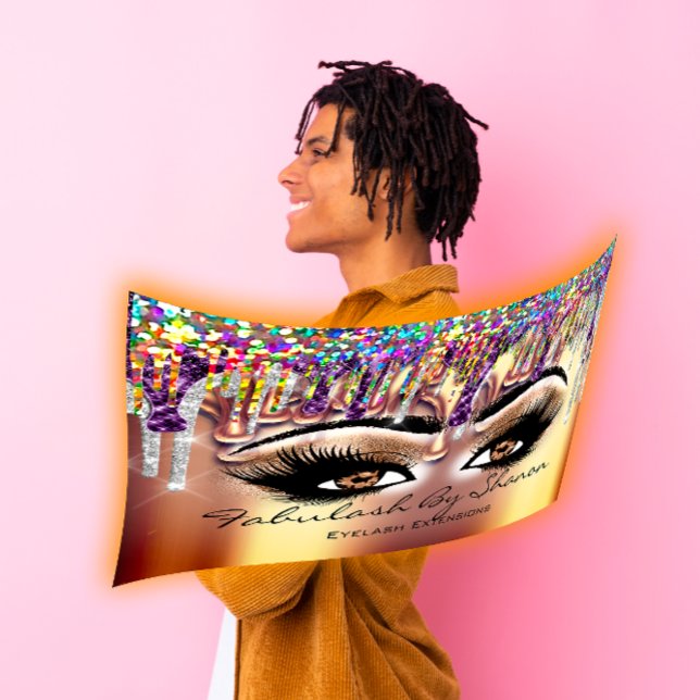 Makeup Artist Brown Eyelash Gold Drips Holographic Business Card (Makeup Artist Brown Eyelash Gold Drips Holographic Business Card)