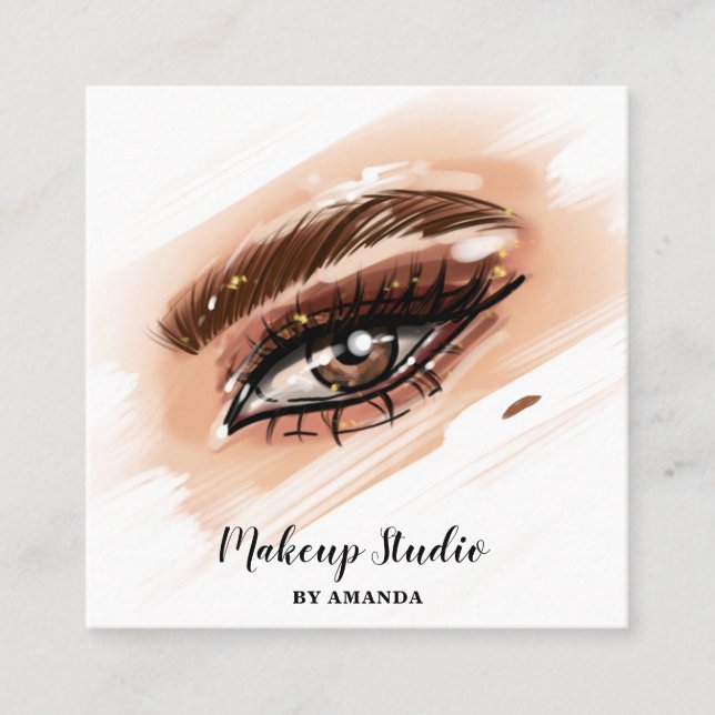 Makeup  Artist Brown Eyes Long Lashes Square Business Card (Front)