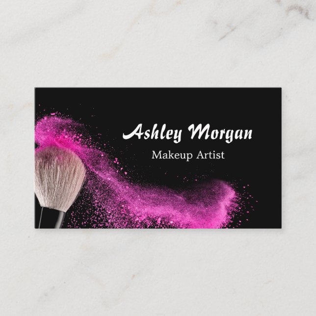 Makeup Artist Brush Powder Fashionable Black White Business Card (Front)
