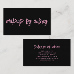 Makeup Artist Brush Script Calligraphy Pink Black Business Card