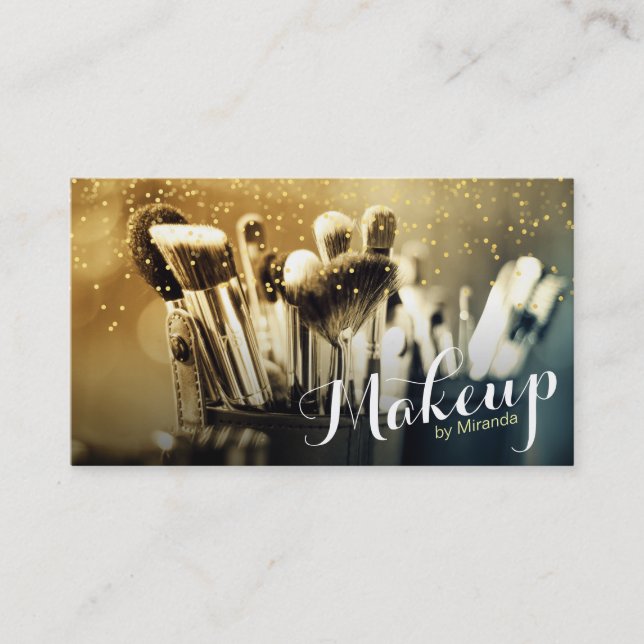 Makeup Artist Brush Set Gold Confetti Appointment Card (Front)