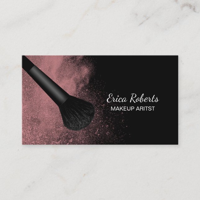 Makeup Artist Brush with Pink Powder Modern Salon Business Card (Front)