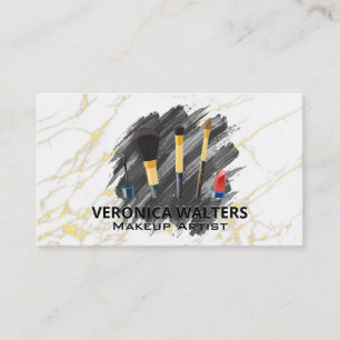 Makeup Artist Brushes Stylish Gold Marble Loyalty Card