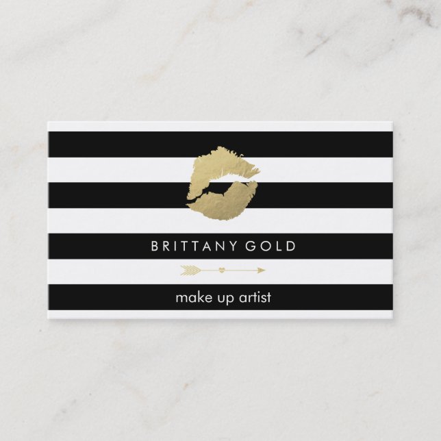 Makeup Artist Business Card - Chic Gold and Black (Front)