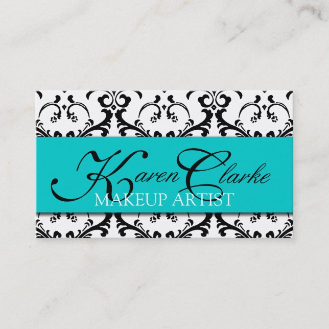 Makeup Artist Business Card Damask Blue (Front)