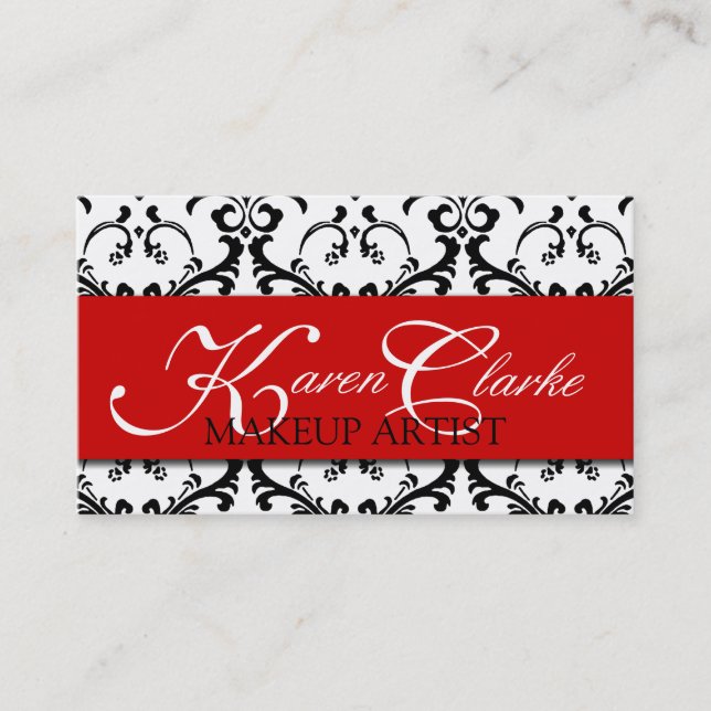 Makeup Artist Business Card Damask Red (Front)