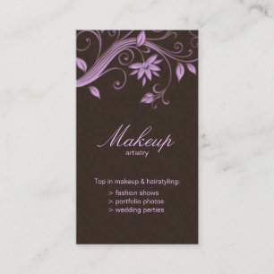 Makeup Artist Business Card Flower Purple Brown