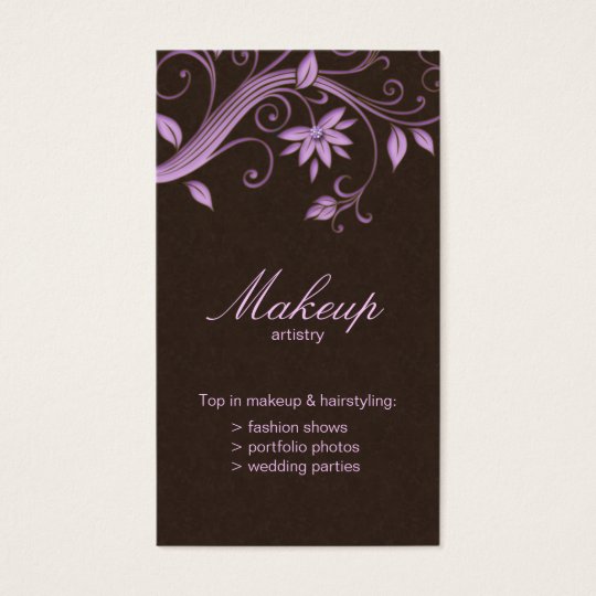 Makeup Artist Business Card Flower Purple Brown