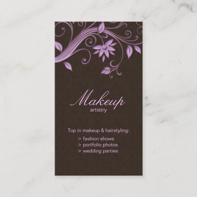 Makeup Artist Business Card Flower Purple Brown (Front)