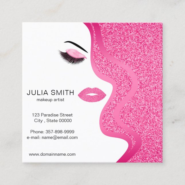 Makeup artist business card with glitter effect (Front)