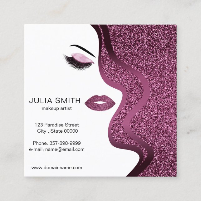 Makeup artist business card with glitter effect (Front)