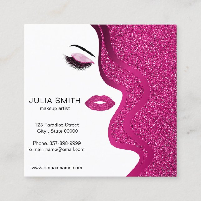 Makeup artist business card with glitter effect (Front)