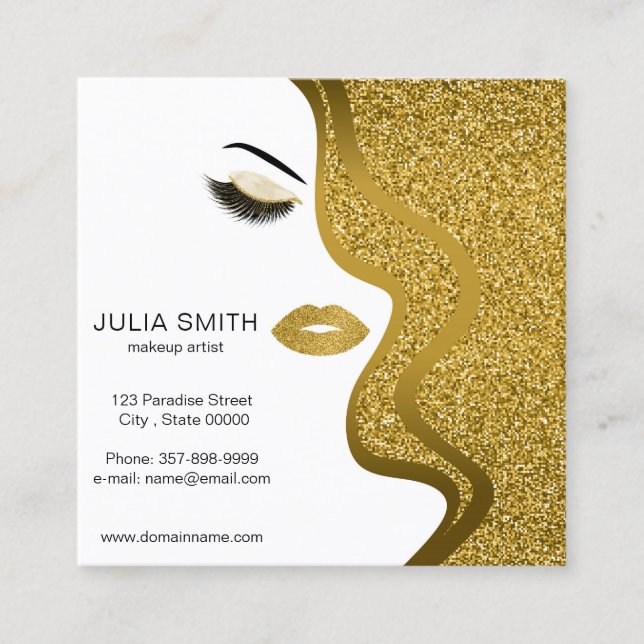 Makeup artist business card with glitter effect (Front)