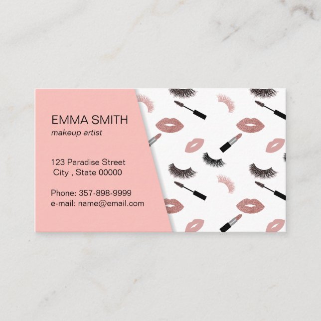 Makeup artist business card with glitter effect (Front)
