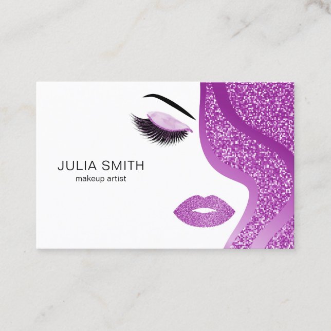 Makeup artist business card with glitter effect (Front)