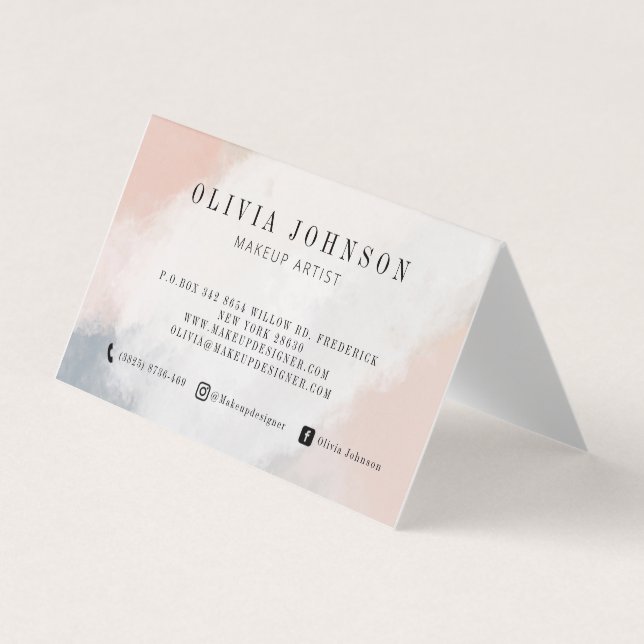 Makeup Artist Business Cards Blush Pink Cream Grey (Front)