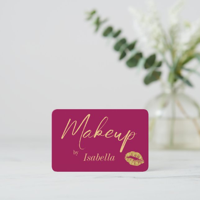 Makeup Artist Business Cards - Gold and Pink  (Standing Front)
