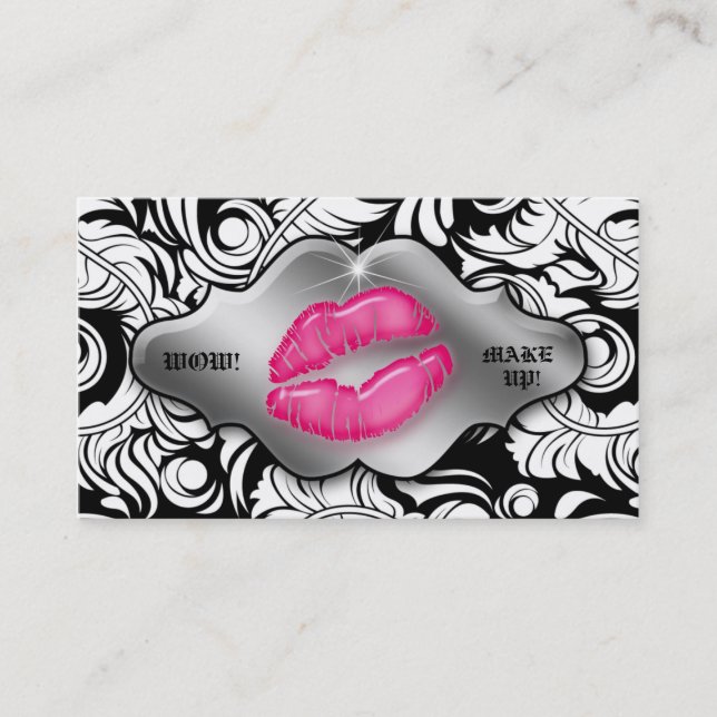 Makeup Artist Business Cards Leaf Lips Silver (Front)