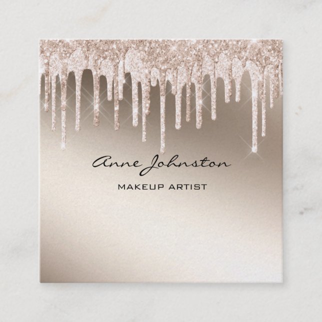 Makeup Artist champagne Glitter and Sparkle Square Business Card (Front)