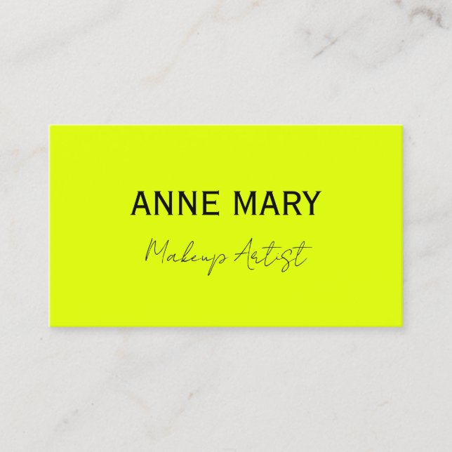 Makeup Artist Chartreuse Yellow Colourful Modern Business Card (Front)