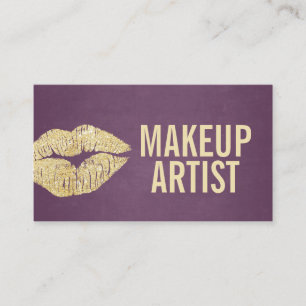 Makeup Artist Chic Gold Lips Elegant Purple Business Card