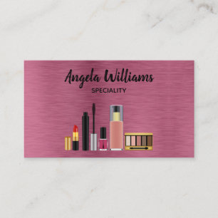 Makeup artist chic metallic rose gold and black business card