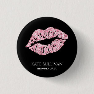 makeup artist chic pink lips 3 cm round badge