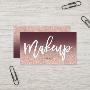 Makeup artist chic typography burgundy rose gold business card