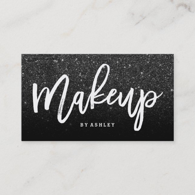 Makeup artist chic typography faux black glitter business card (Front)