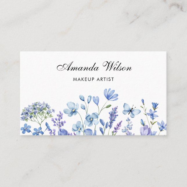 Makeup artist chic Watercolor Floral Business Card (Front)