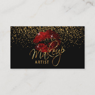 Makeup Artist  Cinnamon Red Lips on Black Business Card
