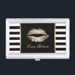 Makeup Artist Classy Black White Stripes Gold Lips Business Card Holder<br><div class="desc">Makeup Artist Classy Black White Stripes Gold Lips Business Card Holder.</div>