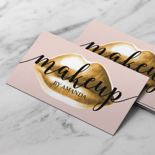 Makeup Artist Classy Script Gold Lips Girly Business Card