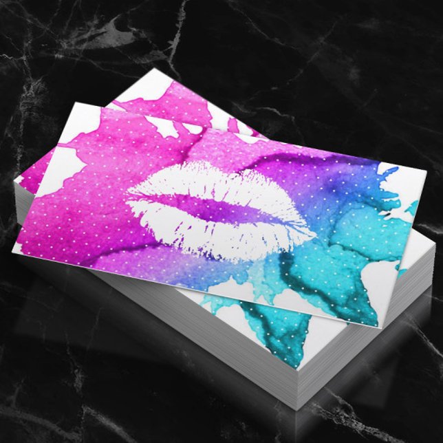 Makeup Artist Classy Watercolor Lips Modern Business Card (Creator Uploaded)